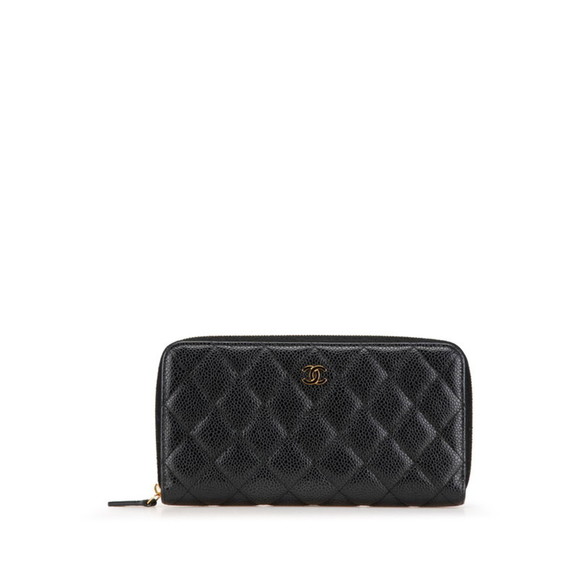 CHANEL Matelasse Coco Mark Round Zipper Long Wallet Black Caviar Skin Women's - Picture 1 of 10